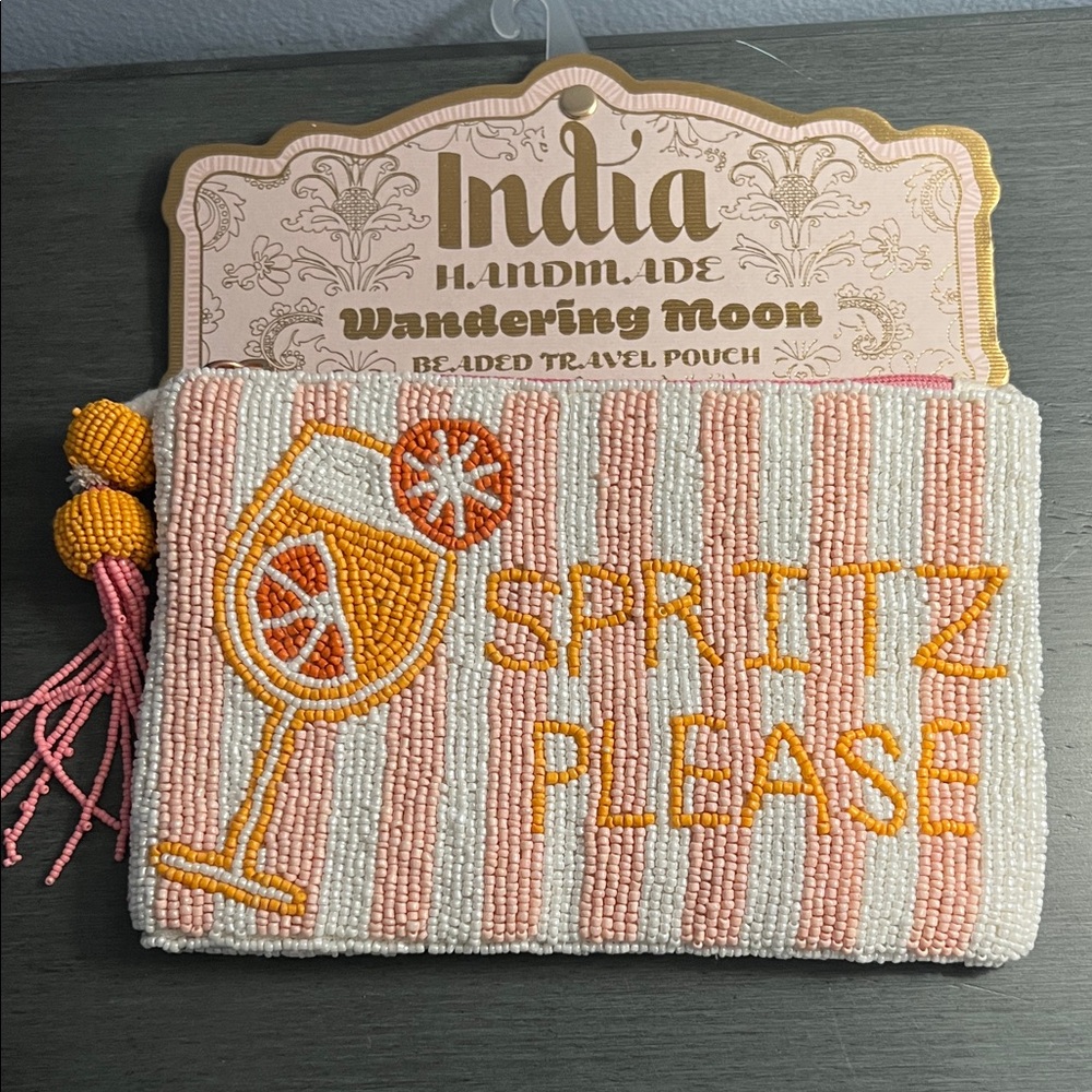 Beaded Travel Pouch - Pink and Orange